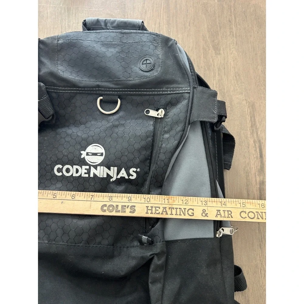 Code Ninjas Backpack‎ Black Gray Honeycomb Pattern Multi-Pocket Tech Bag 18x13